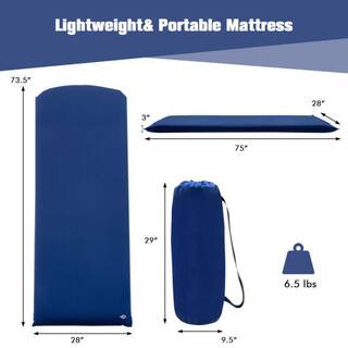 Afoxsos 75 in. L x 28 in. W Blue Outdoor Portable Sleeping Pad Lightweight Self-Inflating Sleeping Mat for Hiking Camping HDDB1770