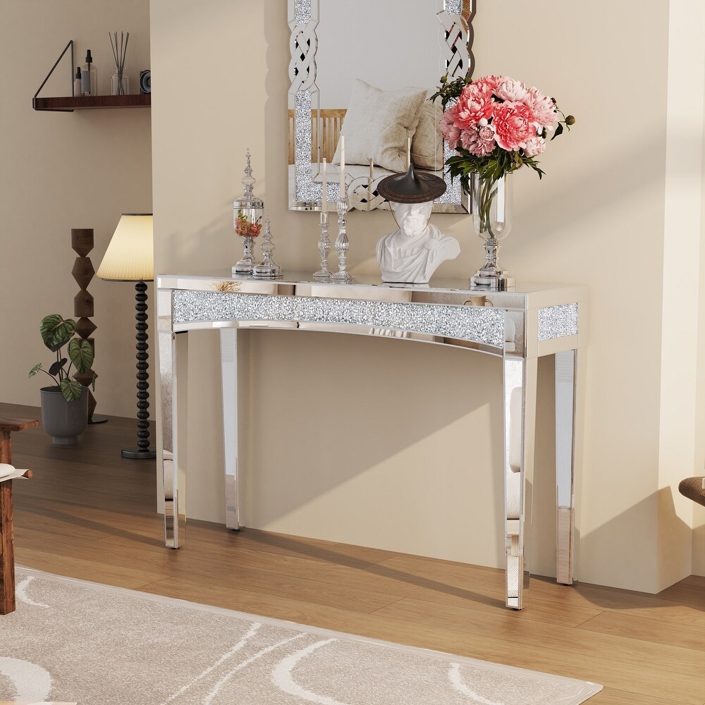 Crystal Console Table Mirrored Desk with Glass Diamond