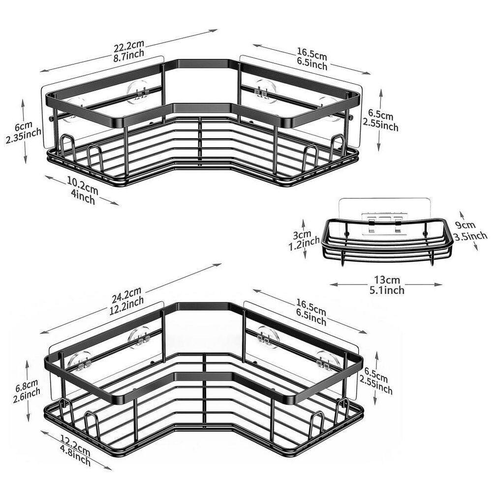 Dracelo 3-Pack Adhesive Stainless Steel Corner Shower Caddy Organizer Shelf with 8 hooks B0B8MZKBH8