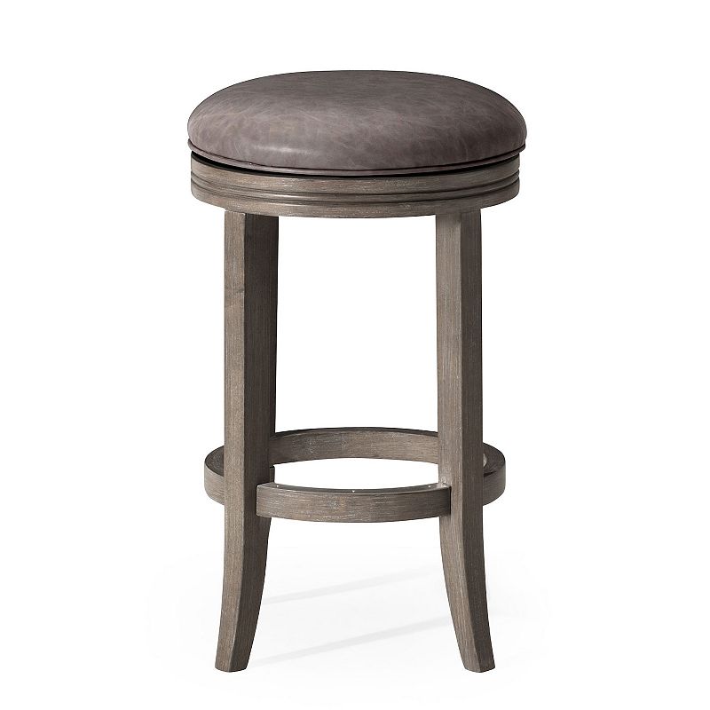 Maven Lane Eva Counter Stool， Reclaimed Oak Finish W/ Ronan Stone Vegan Leather