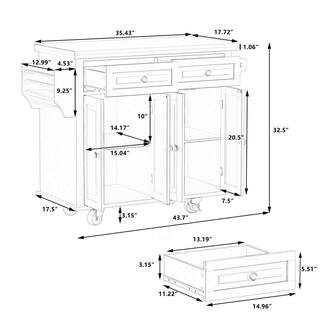 Black MDF Wood 43.31 in. W Kitchen Island Cart with 2-Storage Cabinets and 2-Locking Wheels cartjinx2