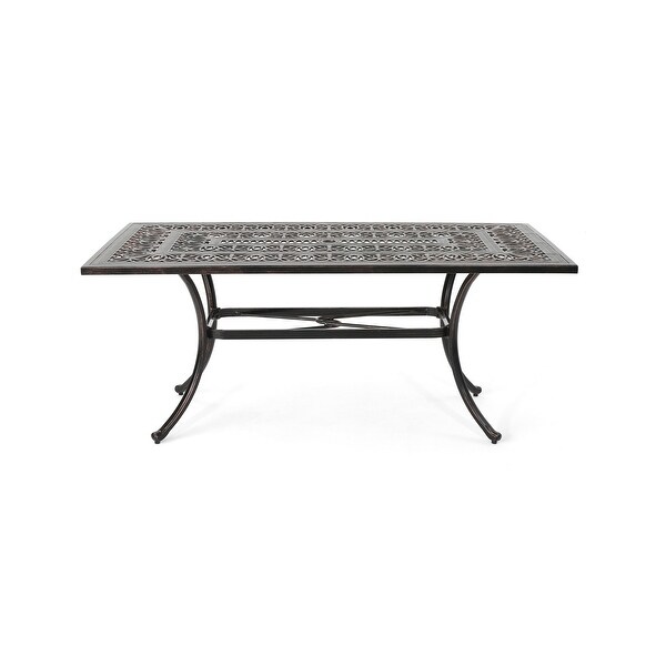 Outdoor Rectangular Cast Aluminum Dining Table with an Elaborate Floralcut Design