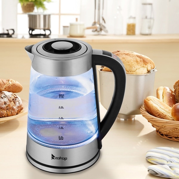 ZOKOP 0.58Gal 1200W Stainless Steel Glass Electric Kettle with Electronic Handle - - 35705133