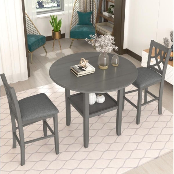 3 piece round kitchen dining table set， One Shelf and 2 Cross Back Padded Chairs included