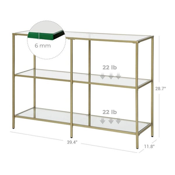 Console Table， Tempered Glass Sofa Table， 3-Tier Storage Rack， Modern Shelf， Sturdy， Easy to Assemble， for Living Room