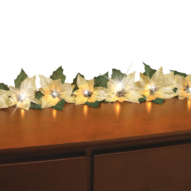 Collections Etc Lighted Christmas Poinsettia Garland