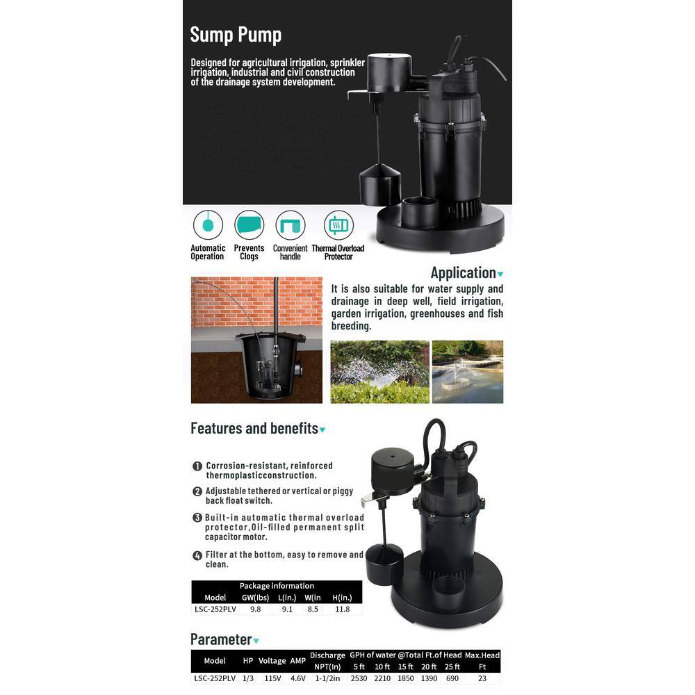 LEO 13 HP Submersible Plastic Base Sump Pump SUP033-2