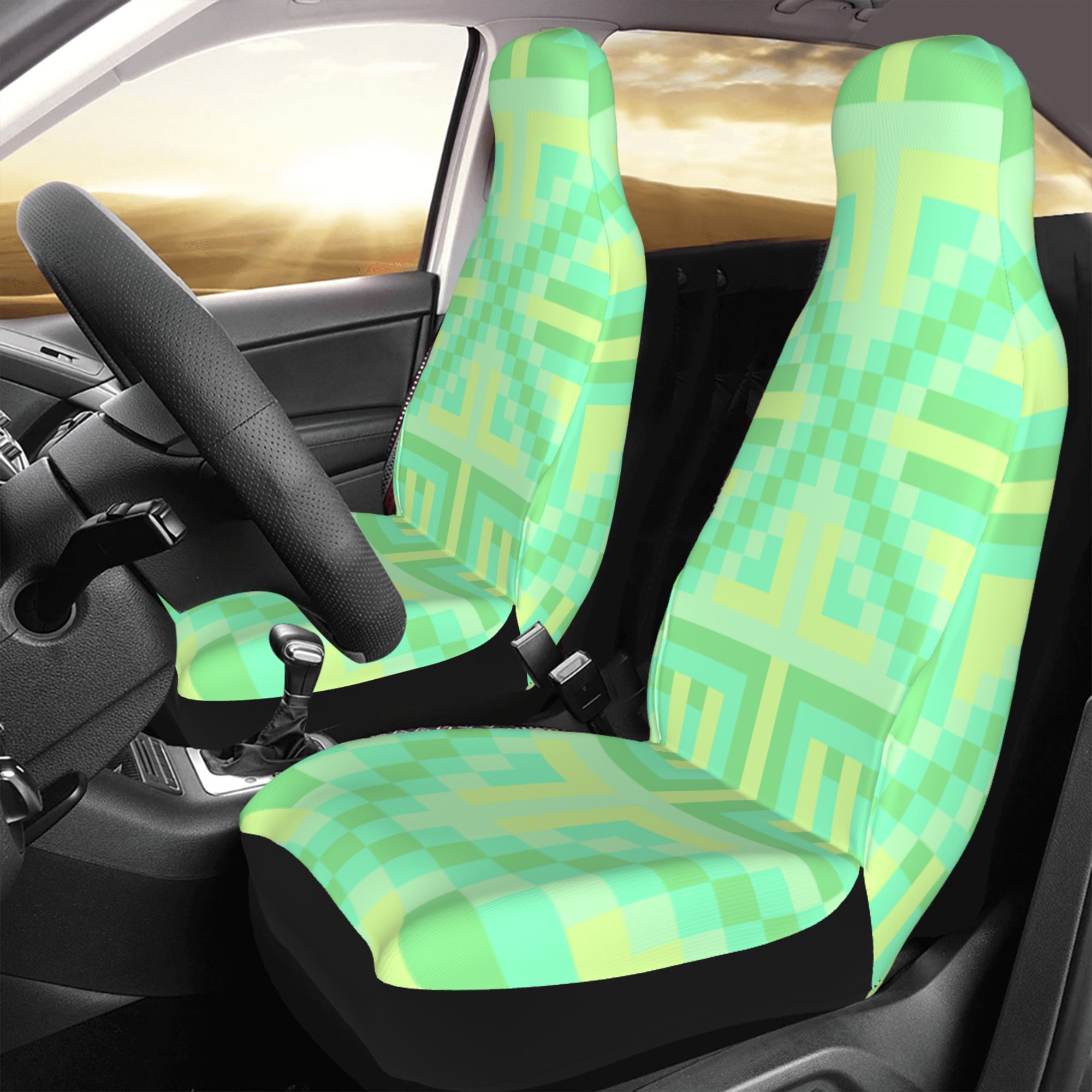 ZICANCN Car Seat Cover Green Geometric Pattern Car Front Seat Covers Protectors ， Automotive Seat Covers for Cars Trucks Suv