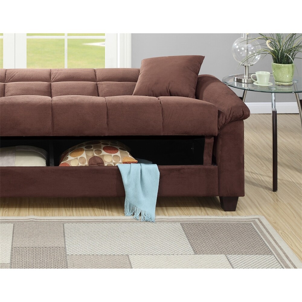 Contemporary Adjustable Sofa Chocolate Color Microfiber Futon Sofa