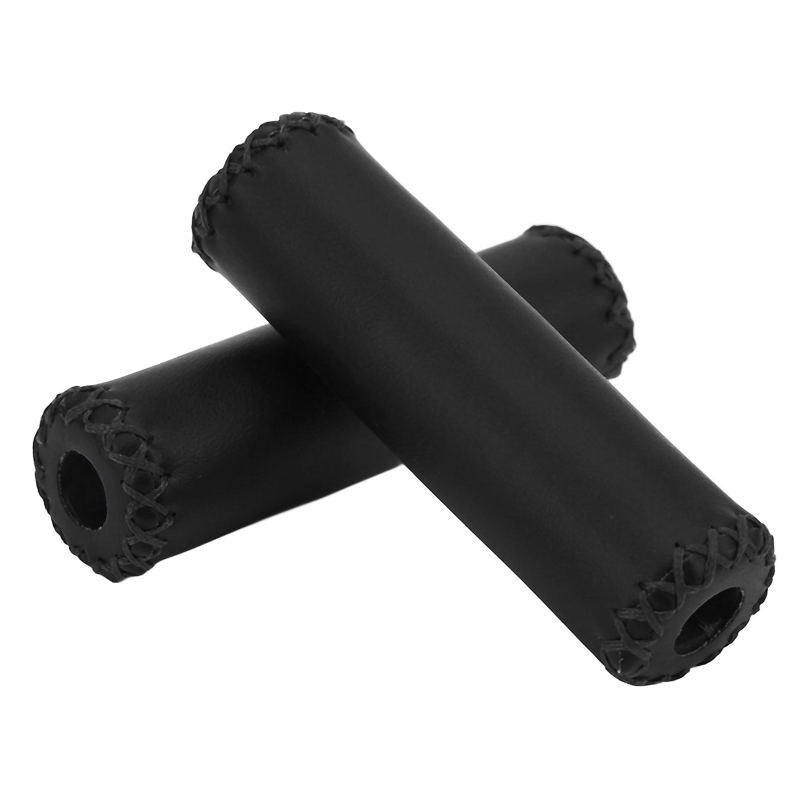 Bike Handlebar Grip Retro Pu Leather Bicycle Handle Grips Universal Wear Resistant Handlebar Coverblack