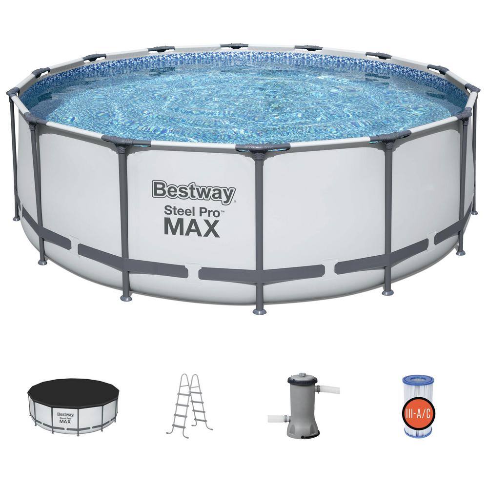 Bestway Steel Pro MAX 168 in. Round 48 in. D Above Ground Swimming Metal Frame Pool Set 5613HE-BW