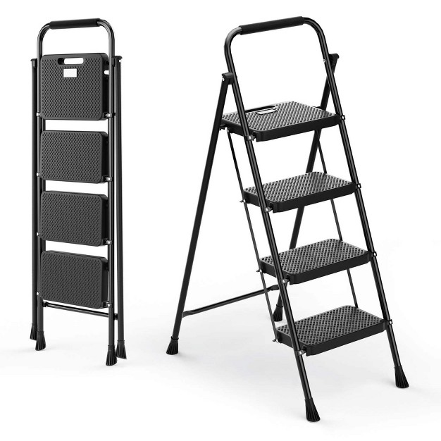 Costway Folding Step Ladder Portable 4 Step Ladder With Safety Handrails amp Anti slip Pedals