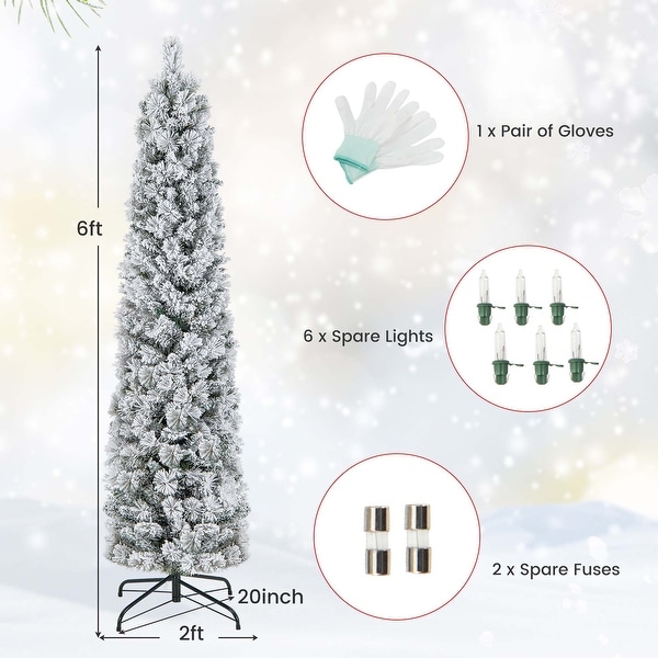 Costway 4.5 FT/6FT/7FT PreLit Slim Christmas Tree Flocked Decoration