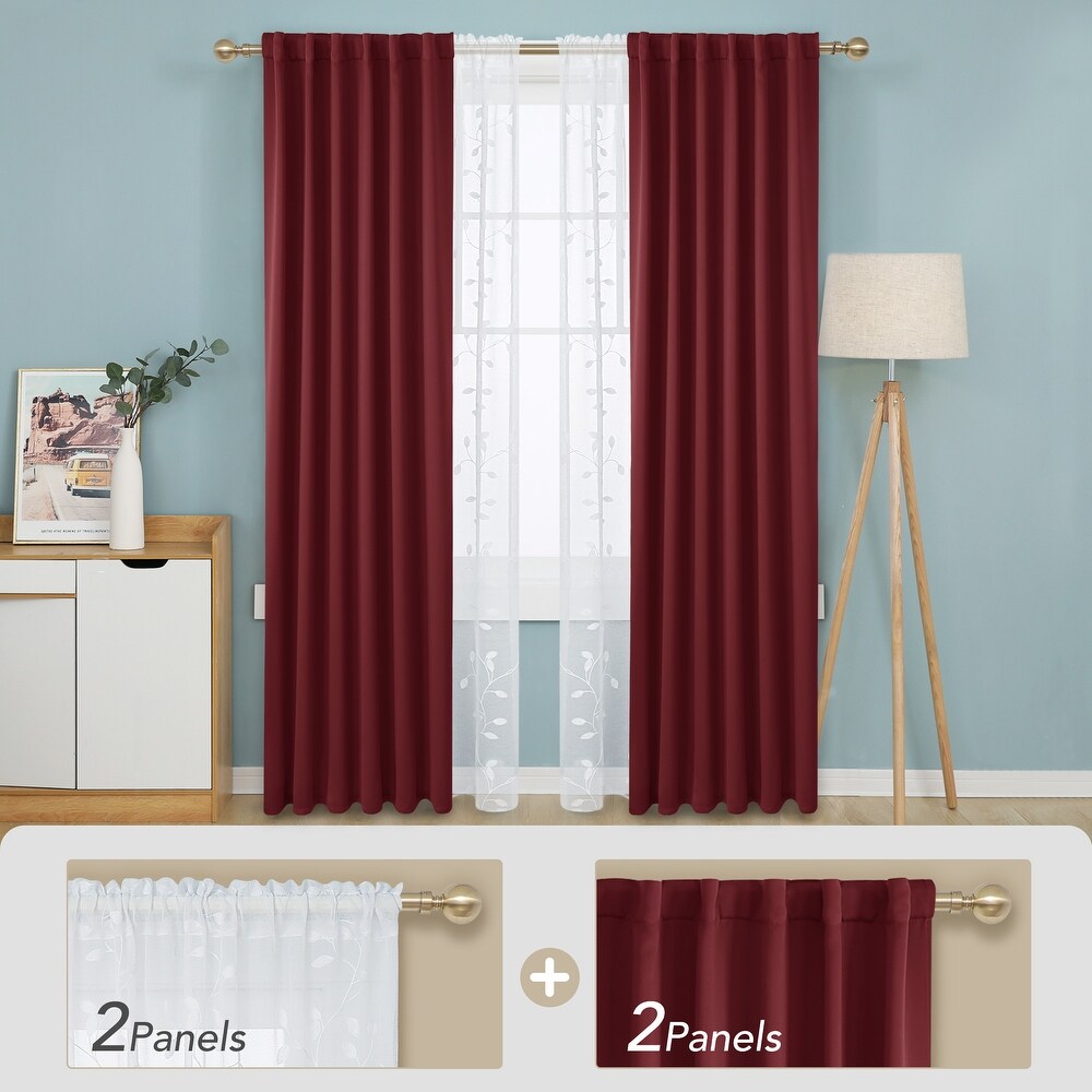 Deconovo Mix   Match Blackout and Sheer Embroidered 4 Piece Curtain Panel Set