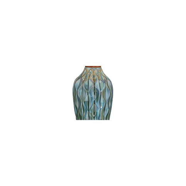 Tall Blue Teal Glaze Ceramic Linen Drum Shade For Bedroom Living Room Bedside Nightstand Office