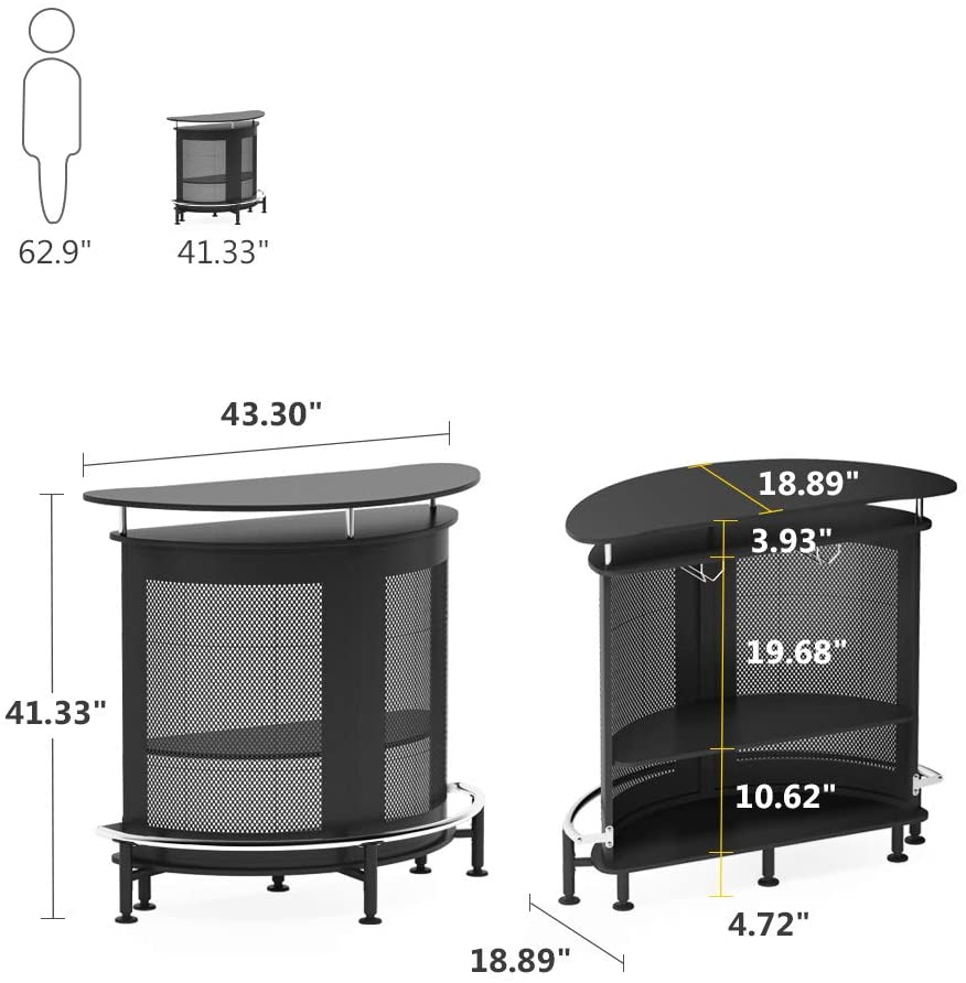 Tribesigns Bar Unit with Metal Mesh Front， Modern Home Liquor Bar Table with Wine Glass Holders Storage and Footrest， Ideal for Home/Kitchen/Bar/Pub