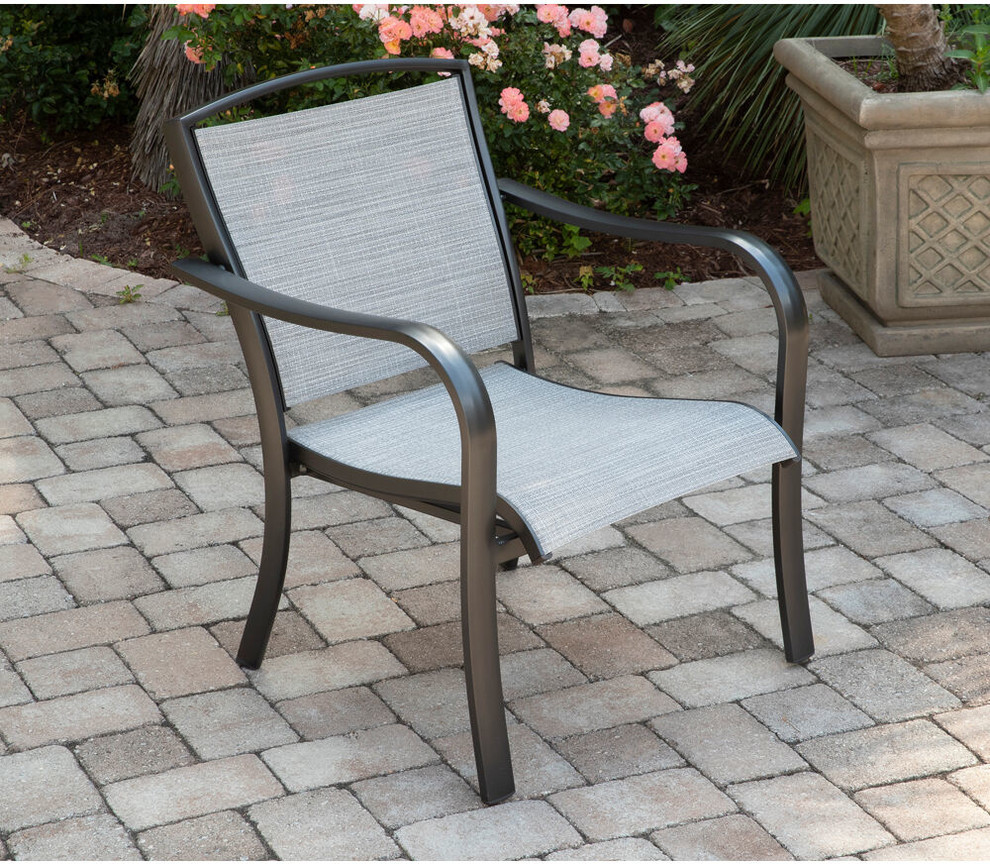 Foxhill  Weather Aluminum Lounge Chair With Sunbrella Sling Fabric   Transitional   Outdoor Dining Chairs   by Shop Chimney  Houzz