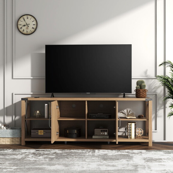 68 TV Stand Wood Metal TV Console Industrial Ente...