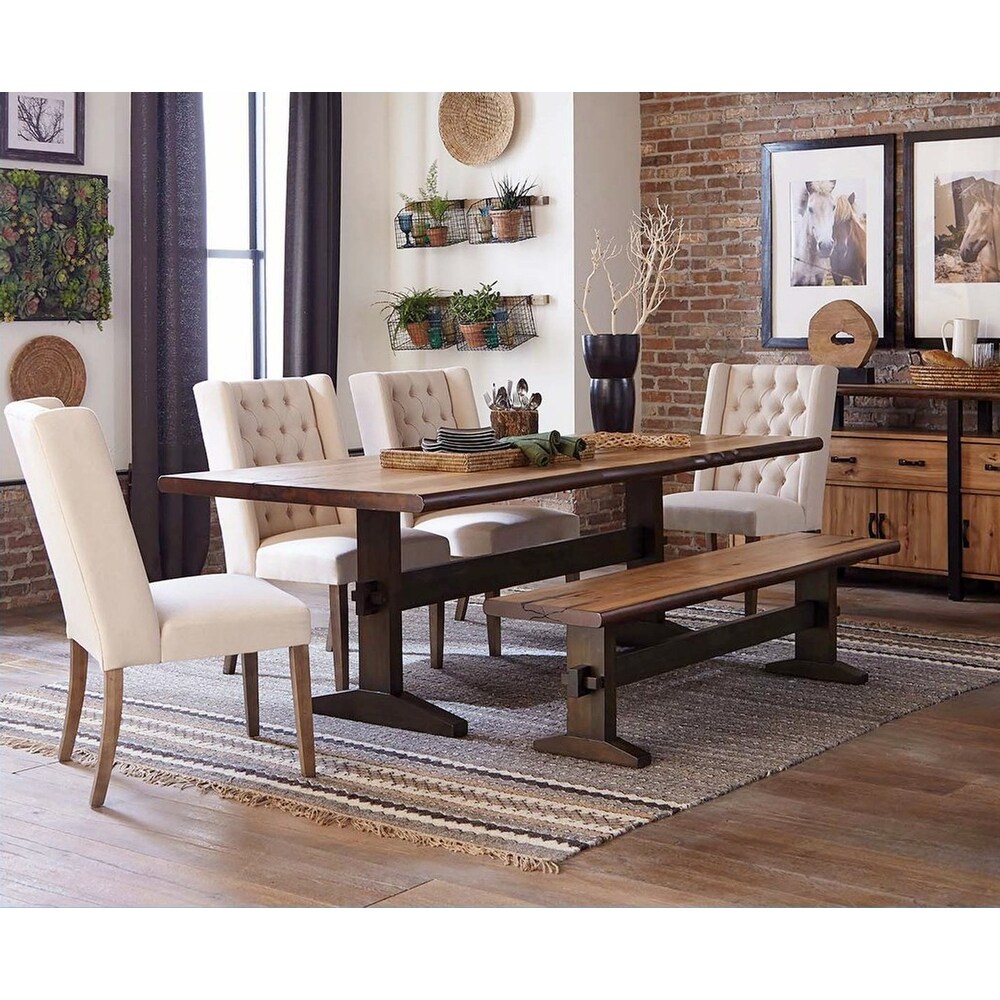 Hand Crafted Live Edge Design Dining Set with Wingback Button Tufted Chairs