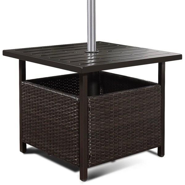 Rattan Wicker Side Table Outdoor Furniture Deck Umbrella Table Brown