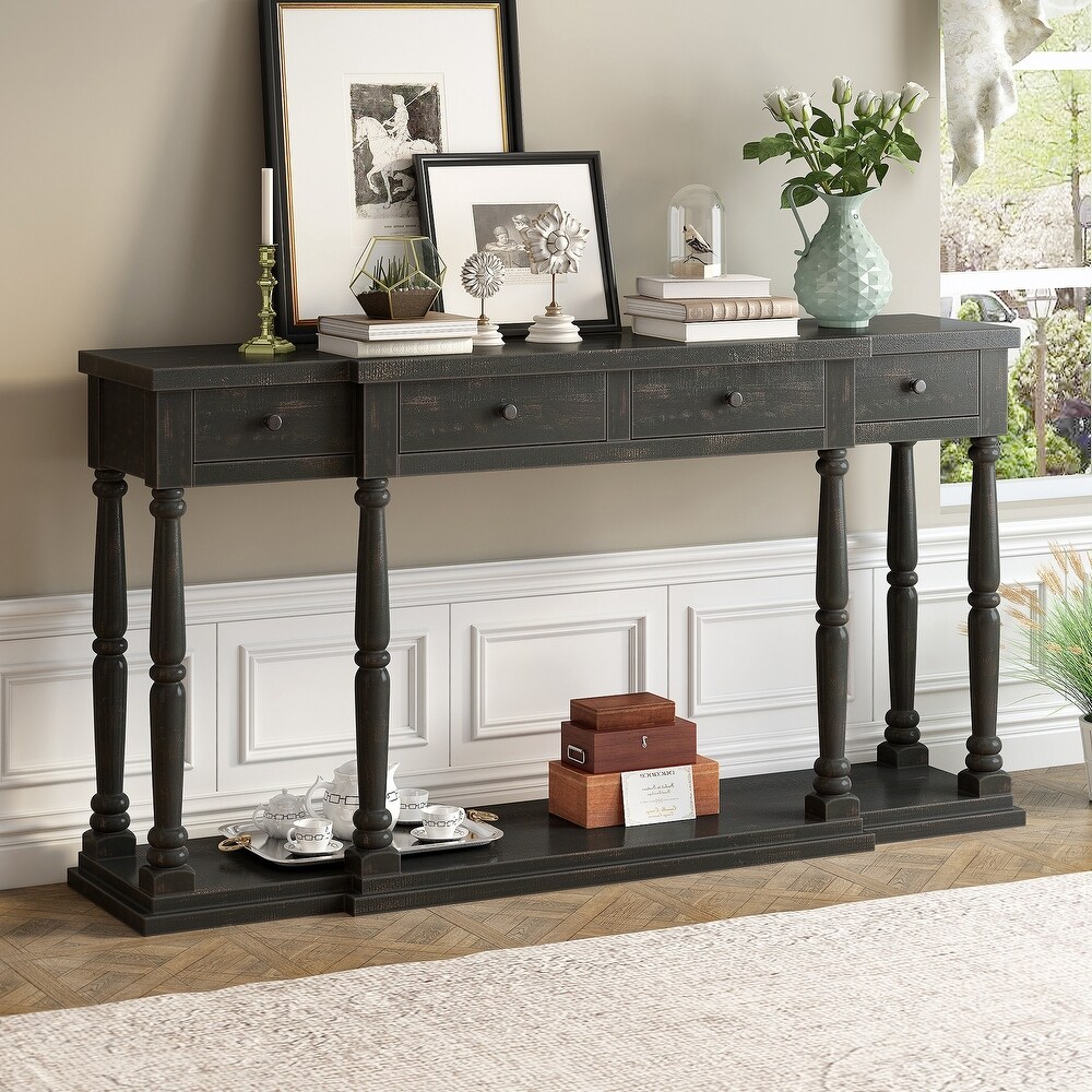 Console Table with 4 Front Facing Storage Drawers and 1 Shelf