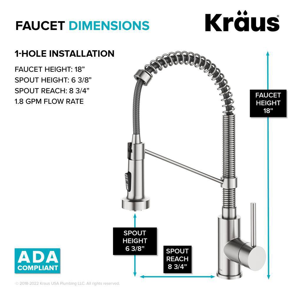 KRAUS KCH-1000 Loften All in-One 33 in. Drop In/Undermount Single Bowl 18 Gauge Stainless Steel Kitchen Sink with Pull Down Faucet