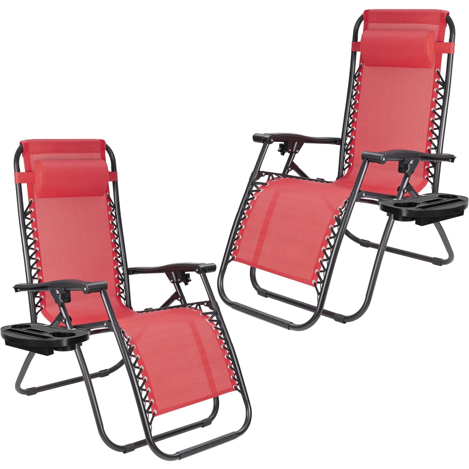 Devoko 2 PCS Zero Gravity Chair Outdoor Lounge Patio Chair Camp Reclining Lounge Chairs, Red