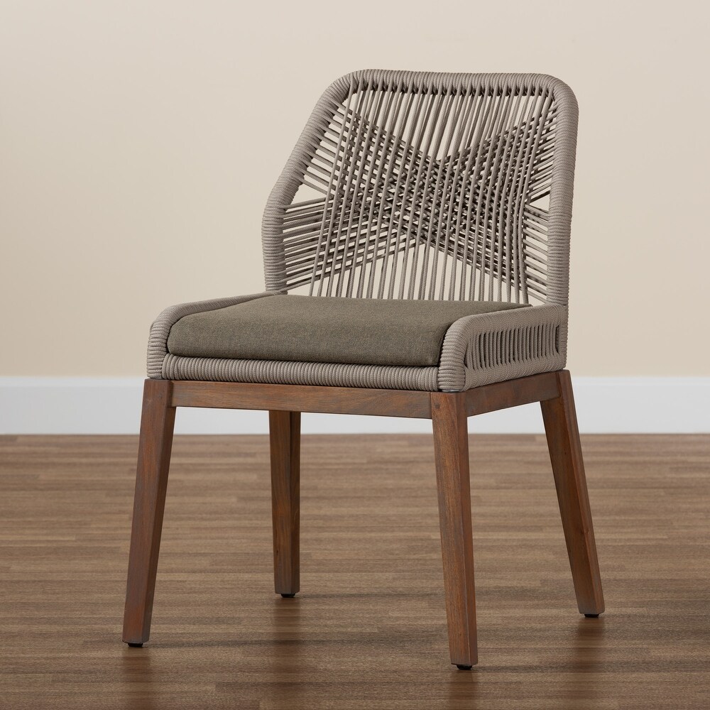 Jennifer Transitional Woven Rope Mahogany Dining Side Chair Grey