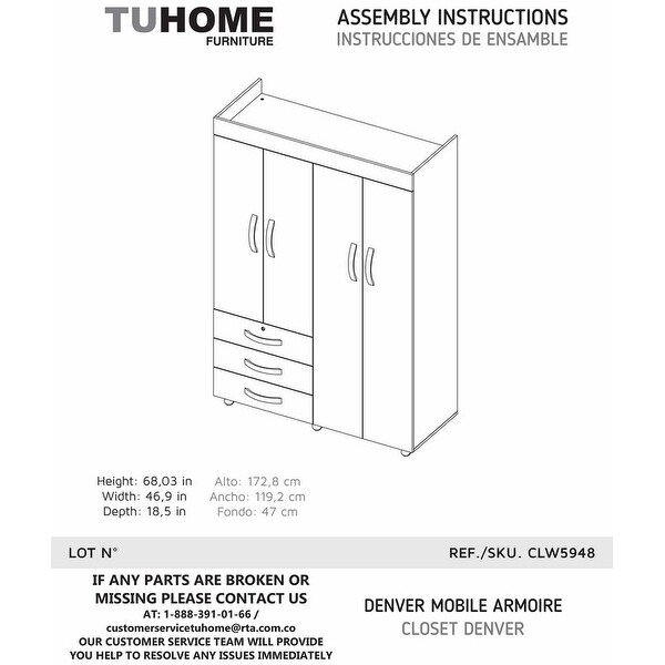 3-Drawer 4-Door Rectangle Armoire， Easy Assemble - - 37938222