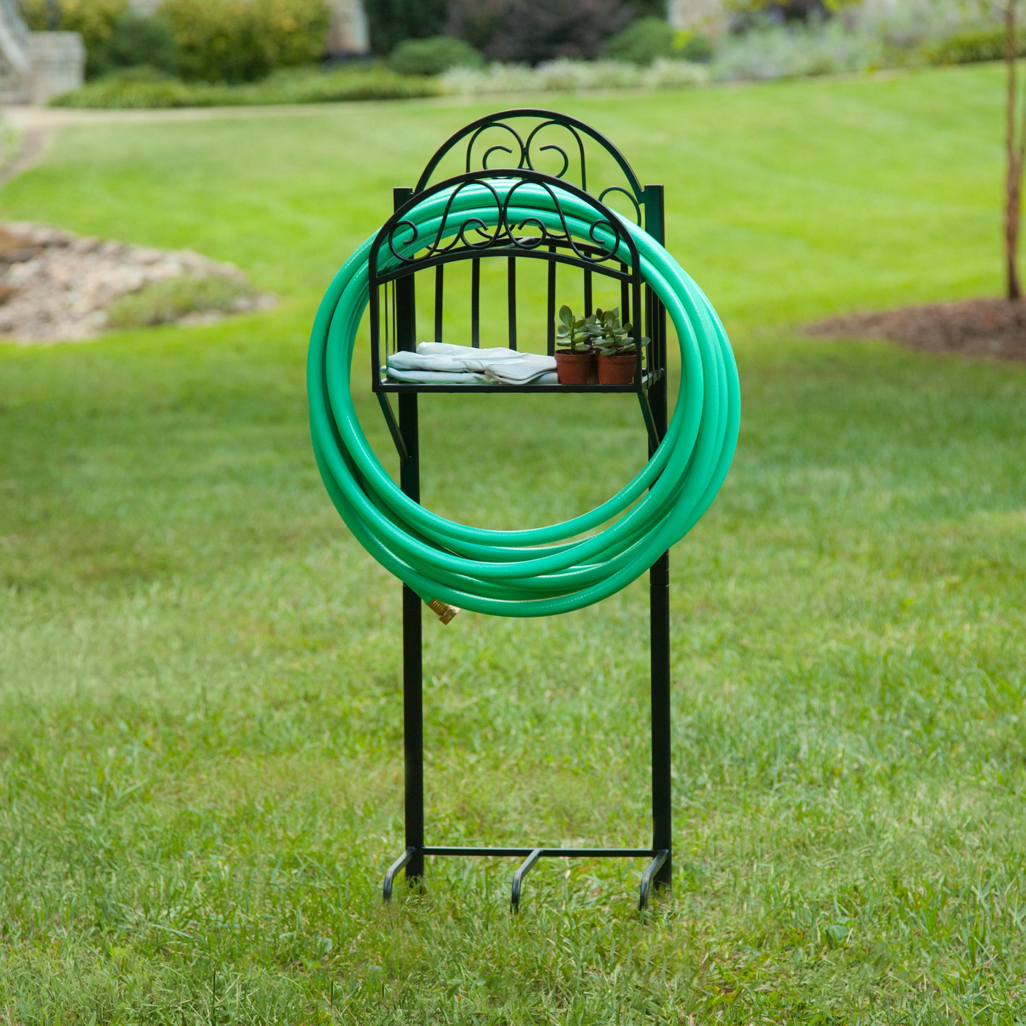 Liberty Garden 125' Decorative Hose Stand with Shelf