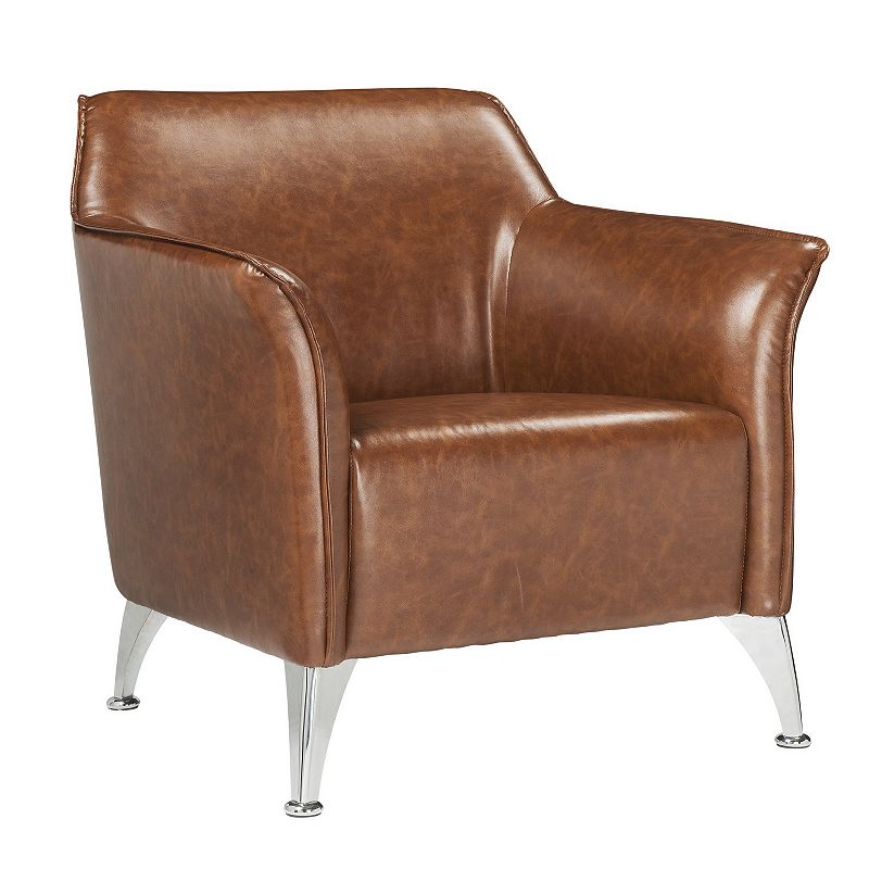 Leatherette Accent Chair with Track Armrest and Welt Trim Details， Brown