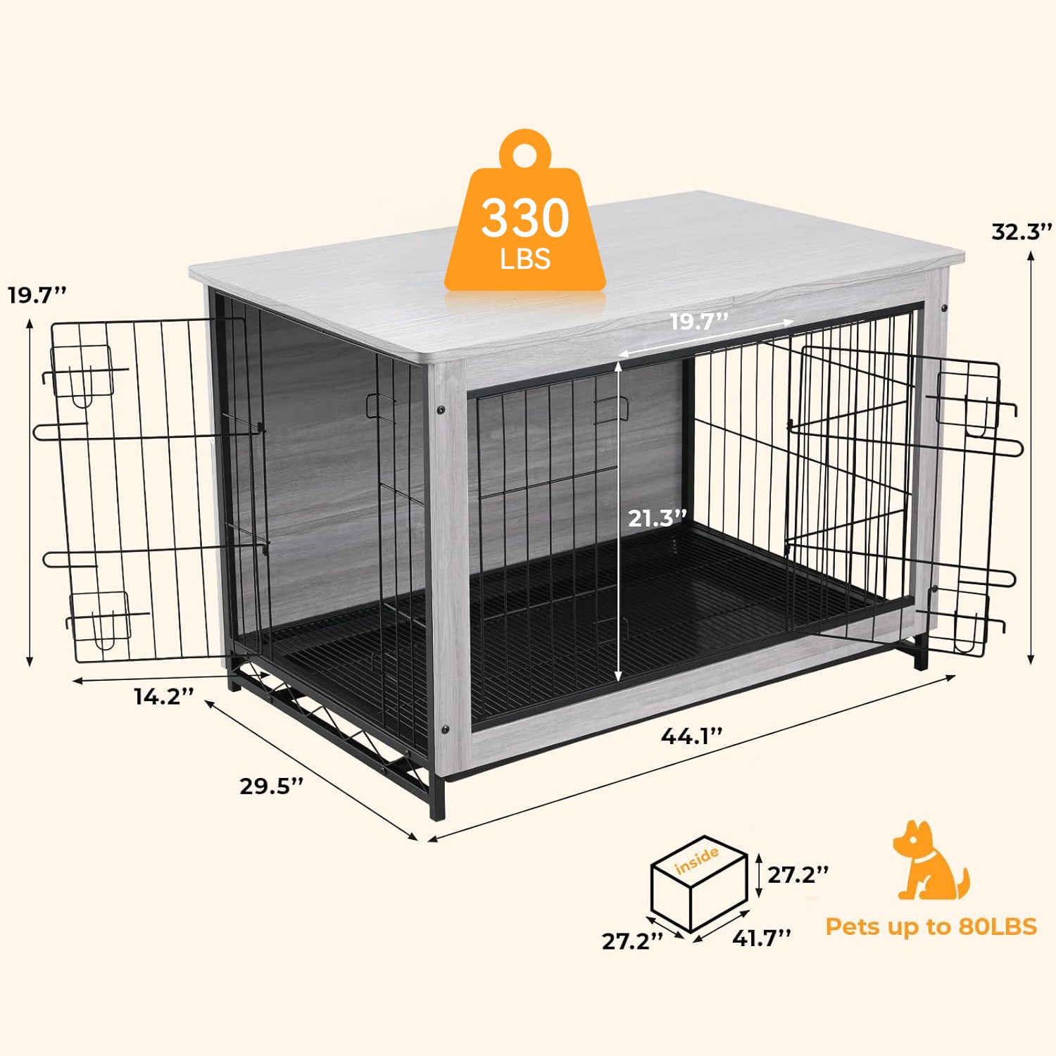 Dog Crate Furniture 44-inch Side End Table, Dog Cage with Pull-Out Removable Tray for Large Pets