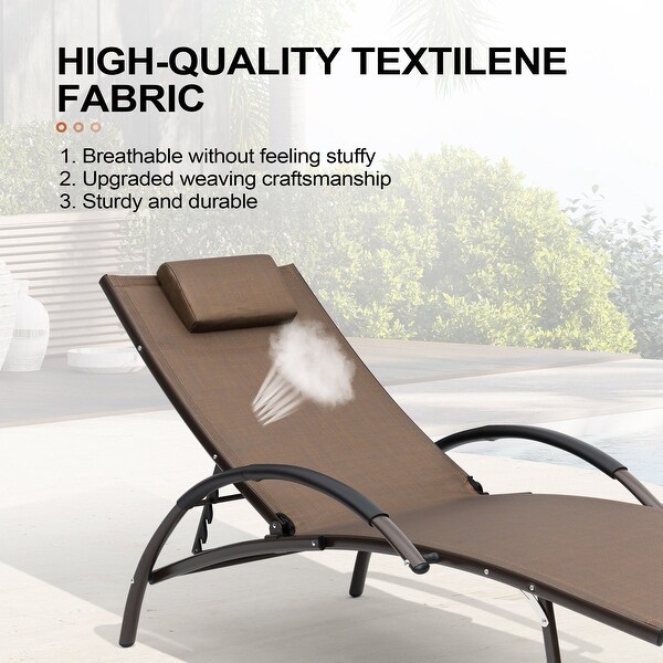 Crestlive Outdoor Adjustable Reclining Chaise Lounge Chair with Arms and Headrest，Aluminum or Steel Frame Options