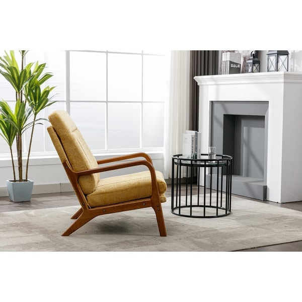 Wood Frame High Back Armchair， Modern Accent Chair Arm Chair for Living Room with Removable Cushion Fabric Lounge Chairs