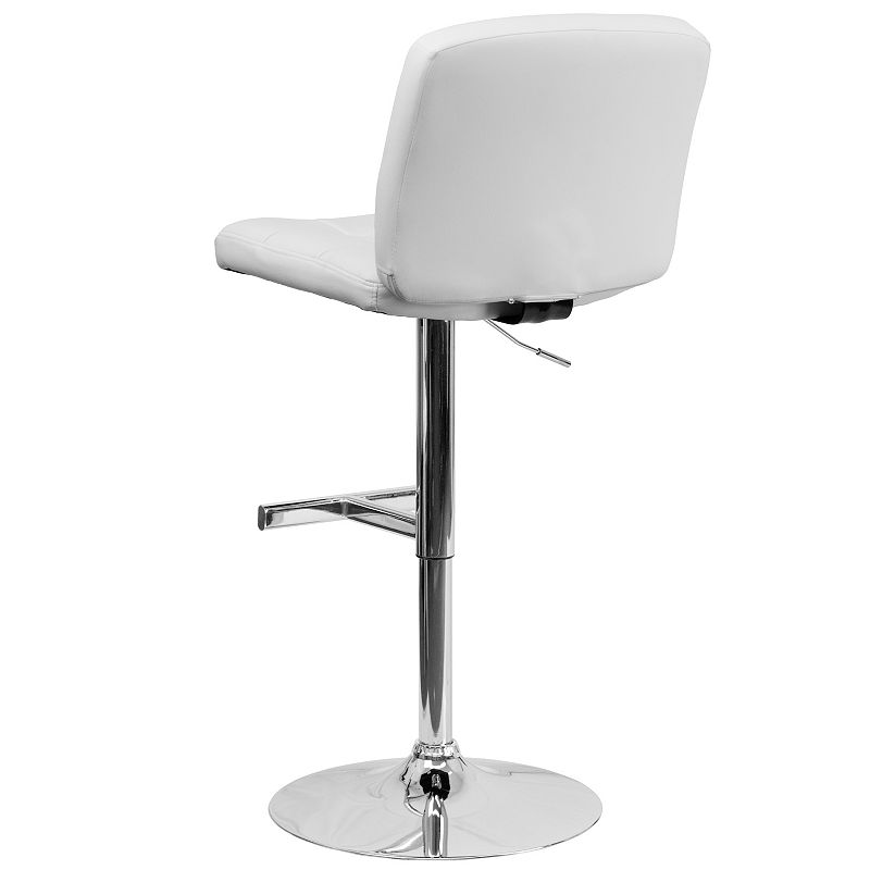 Emma and Oliver White Vinyl Adjustable Height Barstool with Square Tufted Back