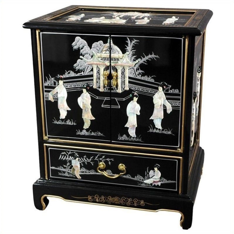 Oriental Furniture Black Lacquer End Table