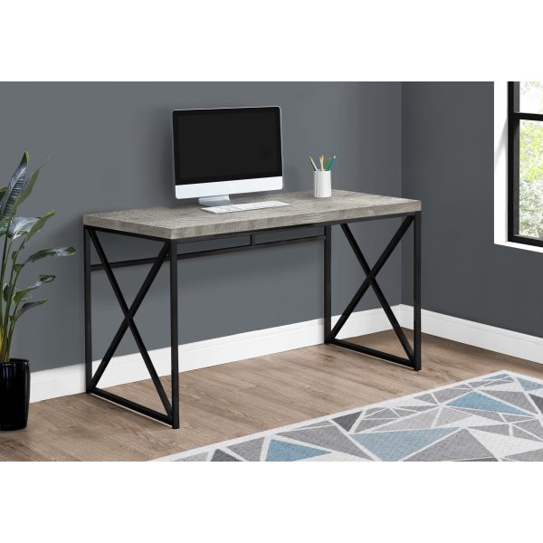 Computer Desk， Home Office， Laptop， Work， Grey Laminate， Black Metal， Contemporary， Modern