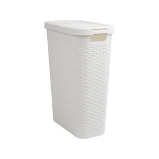 Mind Reader Basket Collection Slim Laundry Hamper 50 Liter (15kg33lbs) Capacity Attached Hinged Lid White 50HAMP-WHT