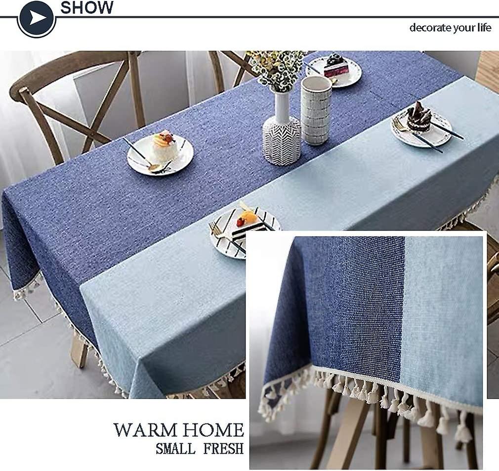 Tablecloth Modern Fashion Spliced Striped Tablecloth Washable Dust-proof Cotton Linen Stitching Tassel Table Cloth For Rectangle Tables Kitchen (stitc