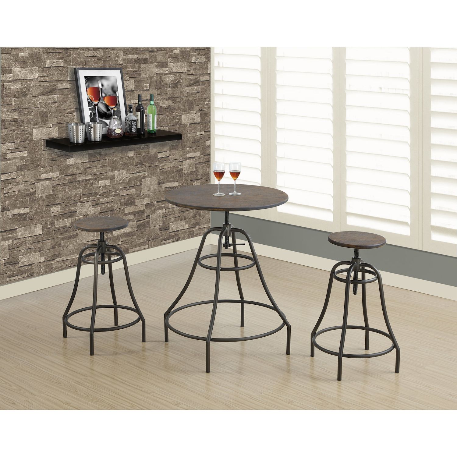 Monarch Adjustable Height Dining Table and Stool 3-piece Set