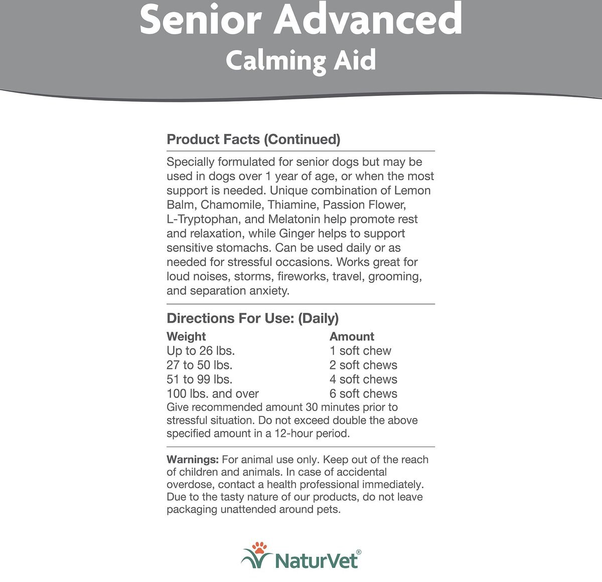 NaturVet Senior Advanced Calming Aid With Non-GMO Ingredients Dog Supplement