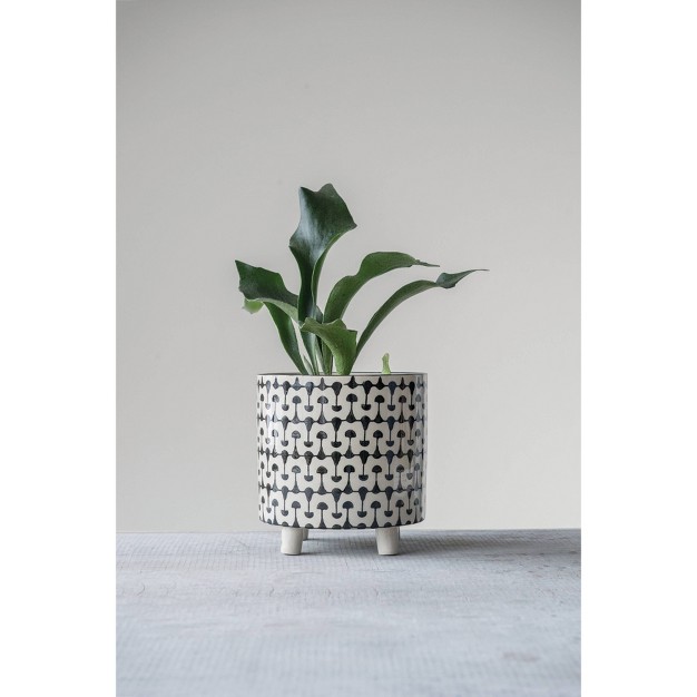 X 8 quot Round Stoneware Footed Planter Black white Storied Home