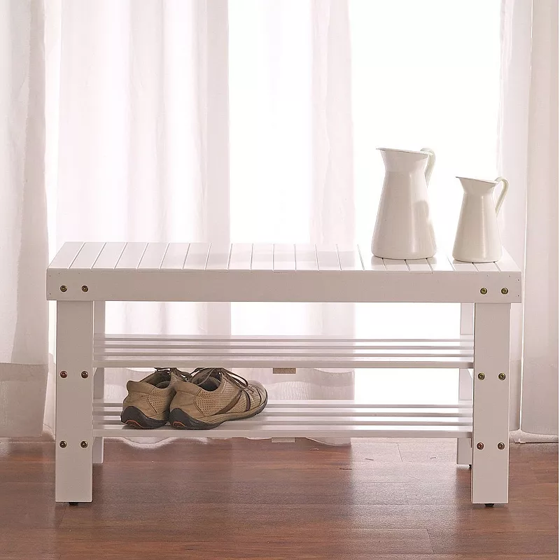 Solid Wood Shoe Rack Entryway Storage Bench In White