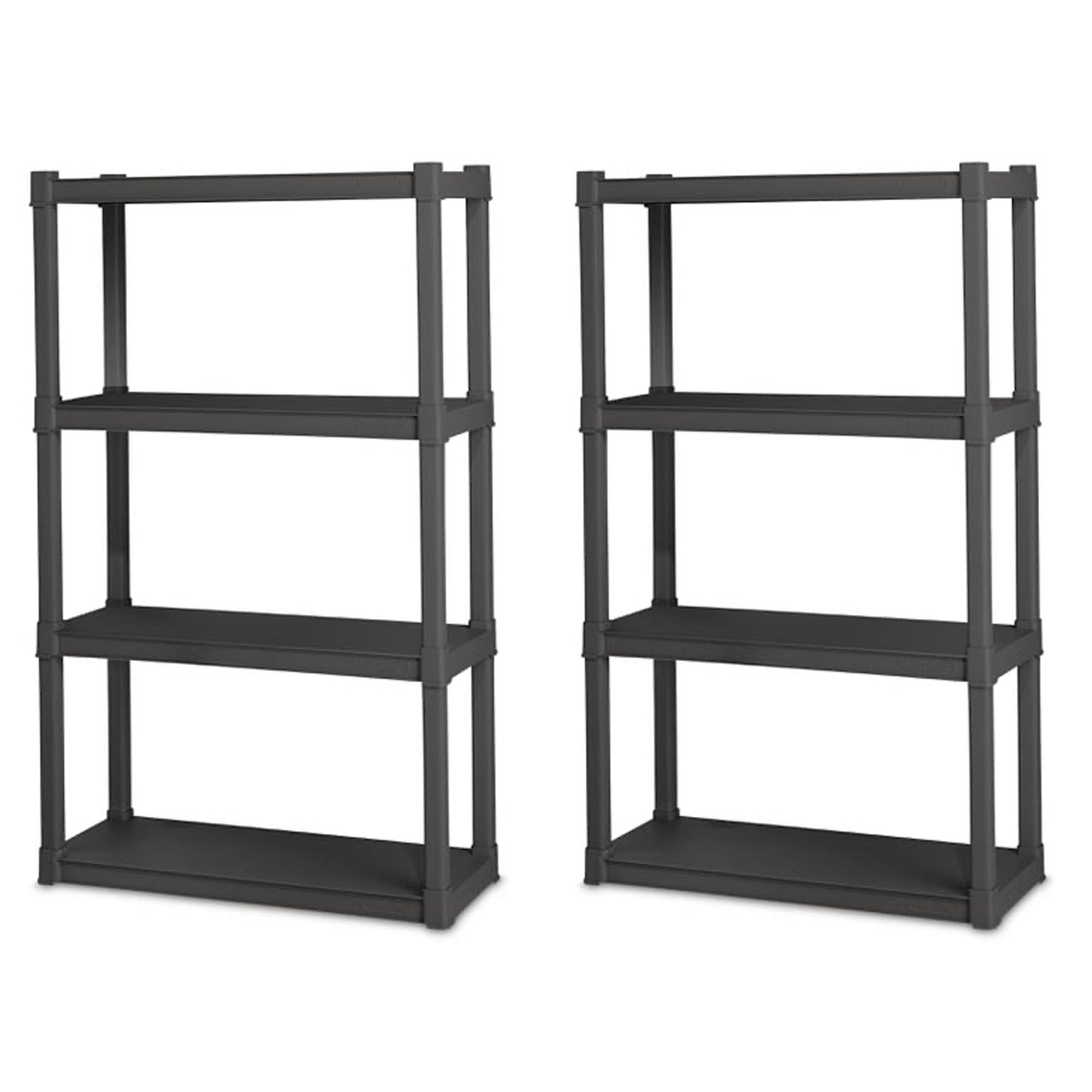 Sterilite Plastic Indoor Outdoor 4 Shelf Durable Shelving Unit, Gray 2 Pack