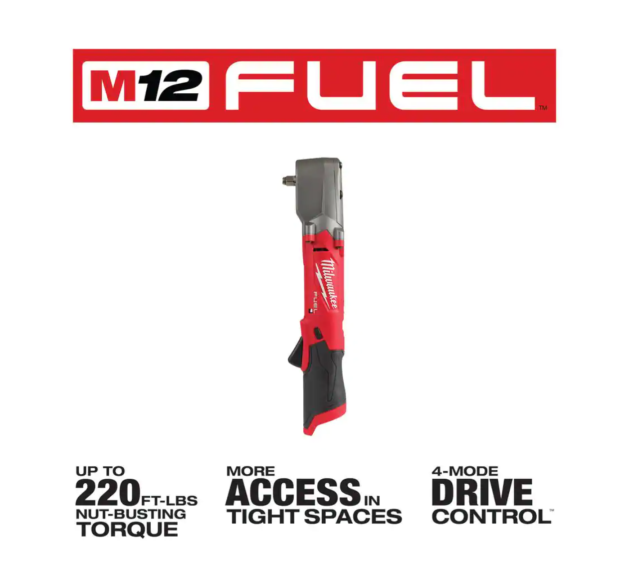 Milwaukee 2554-20-2564-20-2567-20 M12 FUEL 12V Li-Ion Brushless Cordless Stubby 3/8 in. Impact Wrench w/Right Angle Impact Wrench and High Speed Ratchet