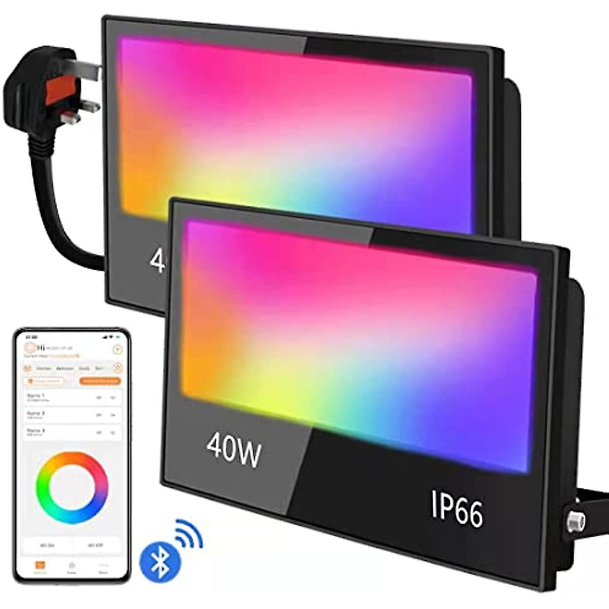 Mobri Led Floodlight Outdoor 40w 4000lm  Bluetooth Flood Lights With App Control  Rgb Colour Changing - Warm White -timing - Scene  Ip66 Waterproof  U