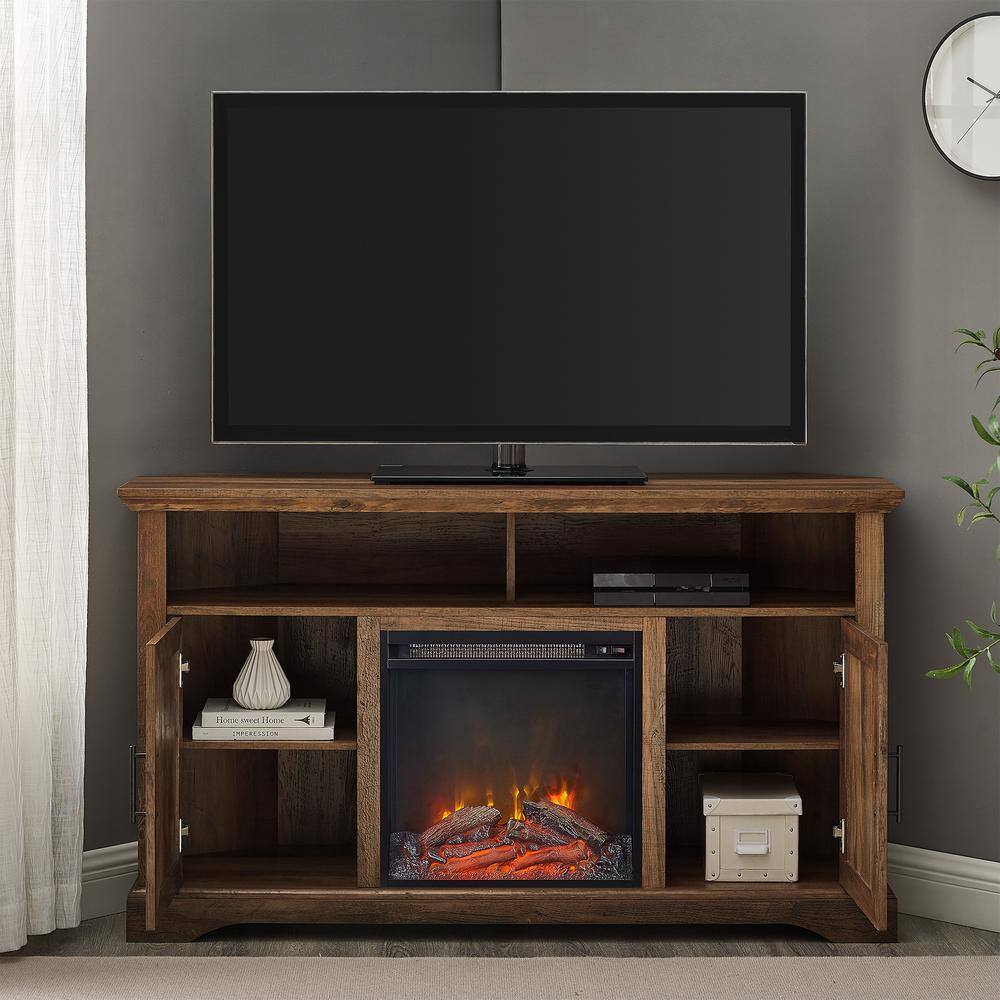 Welwick Designs 54 in. Reclaimed Barnwood Transitional Grooved Door Fireplace TV Stand Fits TVs up to 60 in. HD9077