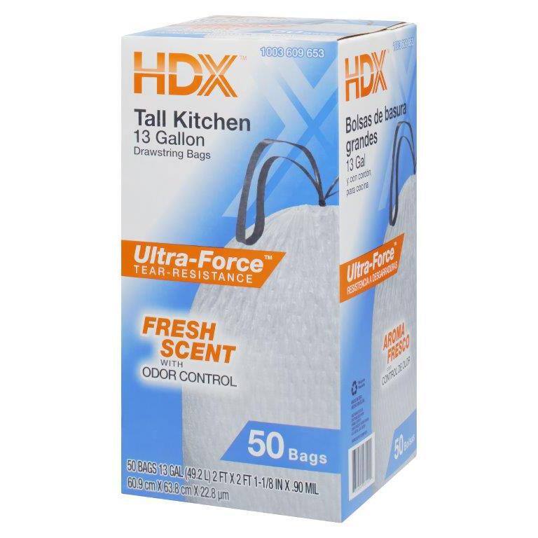 HDX 13 Gallon White Fresh Scent Drawstring Trash Bags (50-Count) HDX13GDSFRESH50