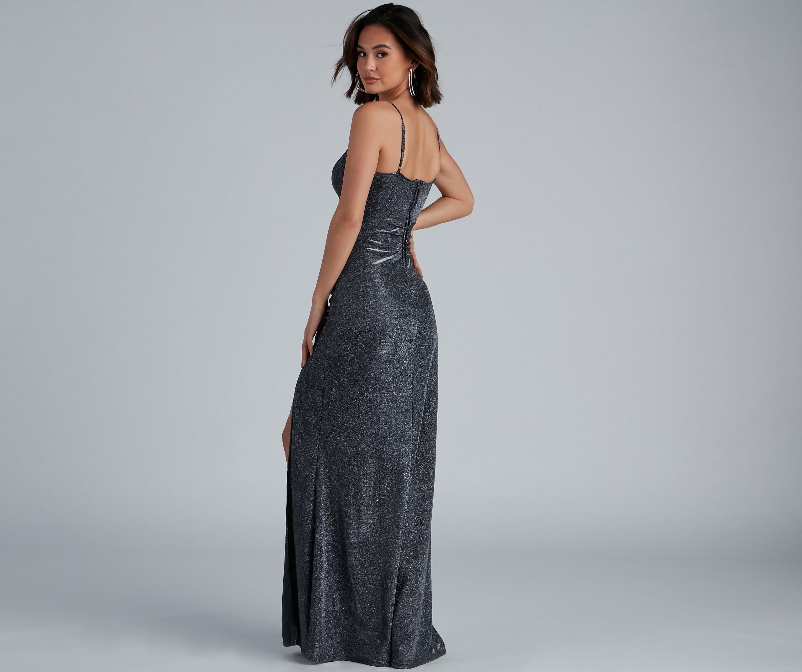 Quinn Formal High Slit Glitter Dress