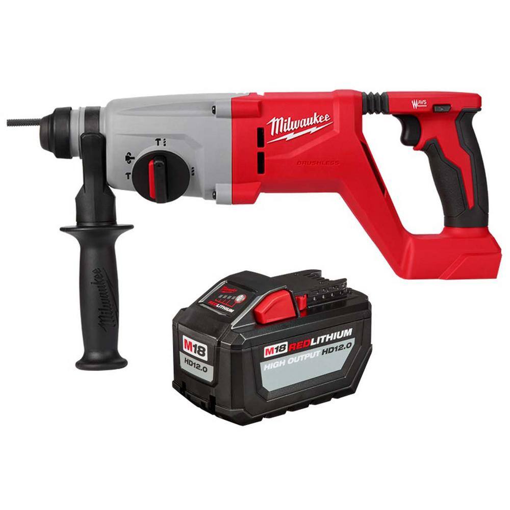 MW M18 18V Lithium-Ion Brushless Cordless 1 in. SDS-Plus D-Handle Rotary Hammer  High Output 12.0Ah Battery 2613-20-48-11-1812